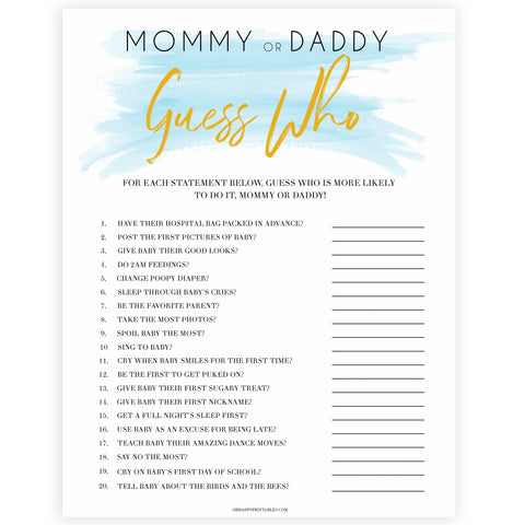 Blue swash, guess who mommy or daddy baby games, baby shower games, printable baby games, fun baby games, boy baby shower games, baby games, fun baby shower ideas, baby shower ideas, boy baby games, blue baby shower