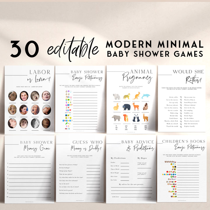 30 editable baby shower games, modern baby shower games, baby shower games bundle, best baby shower games, simple baby shower games