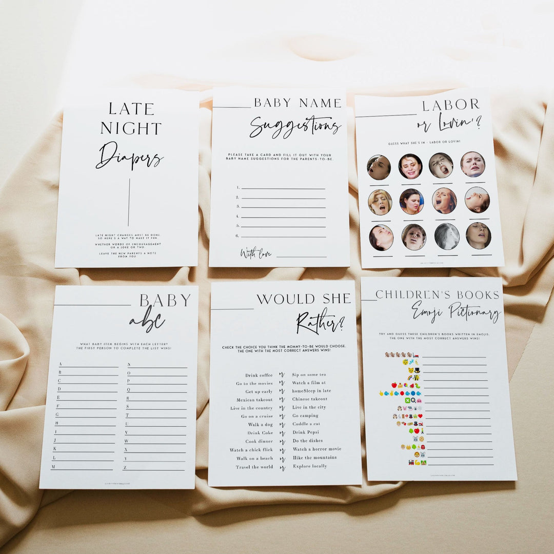 30 editable baby shower games, modern baby shower games, baby shower games bundle, best baby shower games, simple baby shower games