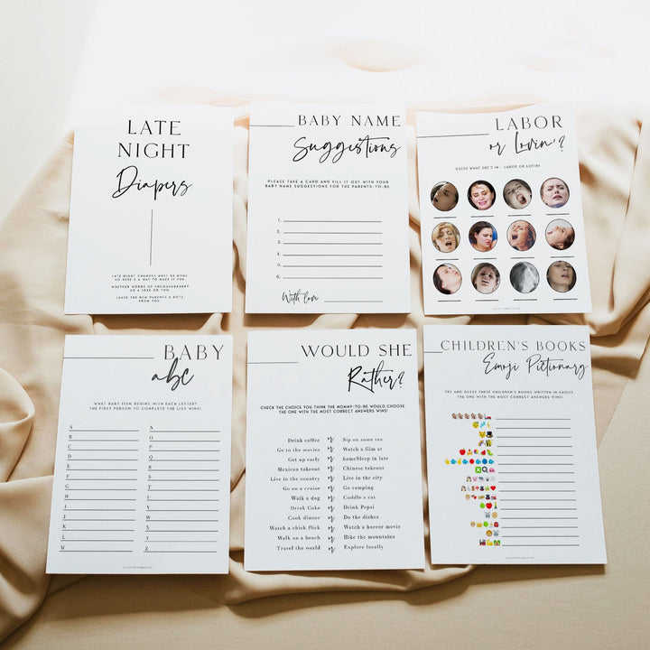 30 editable baby shower games, modern baby shower games, baby shower games bundle, best baby shower games, simple baby shower games