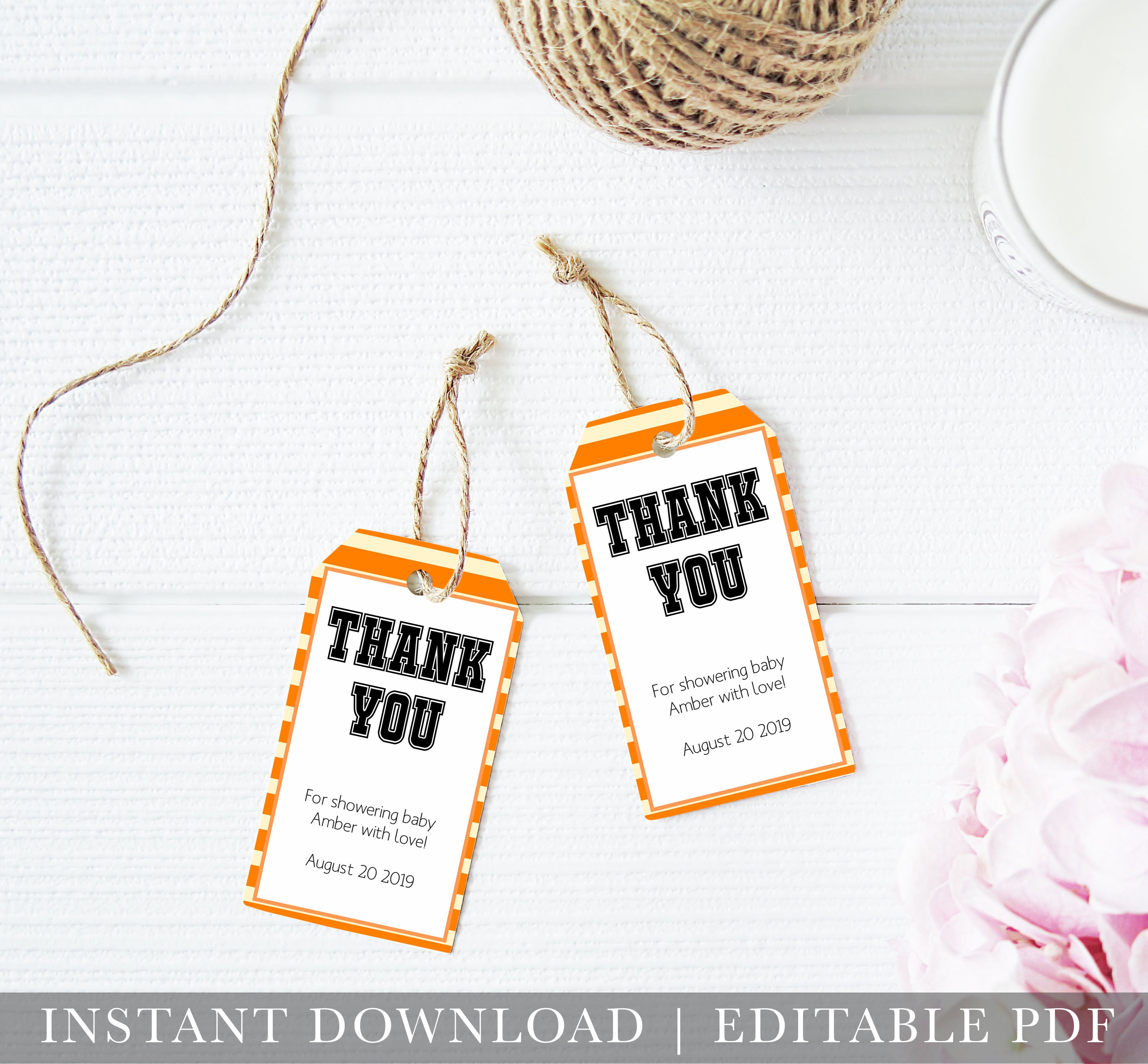 baby shower thank you tags, printable baby thank you tags, editable baby thanks you tags, basketball baby shower tags, basketball baby ideas