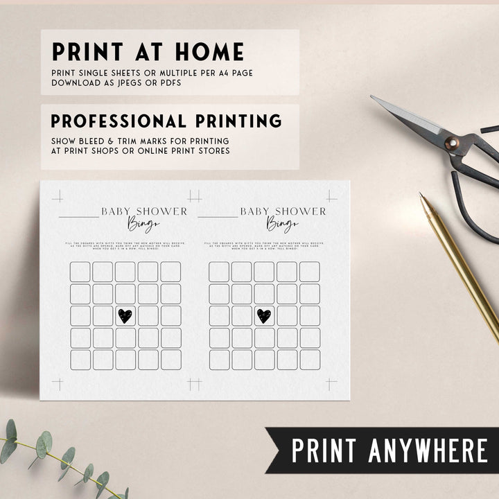 baby shower bingo game, baby shower game, printable baby shower games, editable baby shower games, modern baby shower games, minimalist baby shower