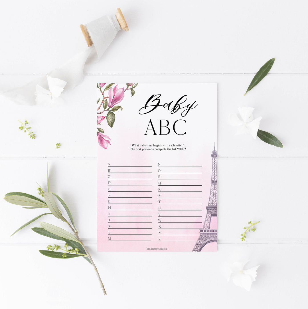 baby abc game, Parisian baby shower games, printable baby shower games, Paris baby shower games, fun baby shower games