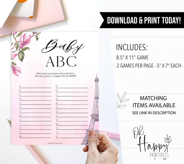 baby abc game, Parisian baby shower games, printable baby shower games, Paris baby shower games, fun baby shower games