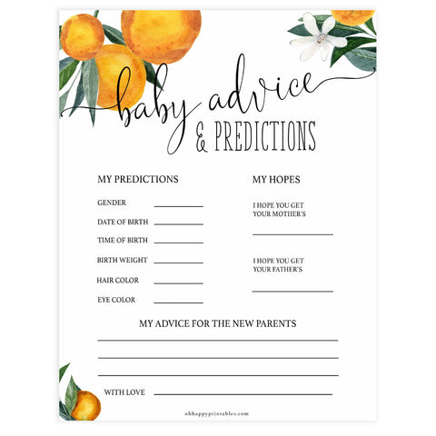 baby advice and predictions keepsake, Printable baby shower games, little cutie baby games, baby shower games, fun baby shower ideas, top baby shower ideas, little cutie baby shower, baby shower games, fun little cutie baby shower ideas, citrus baby shower games, citrus baby shower, orange baby shower
