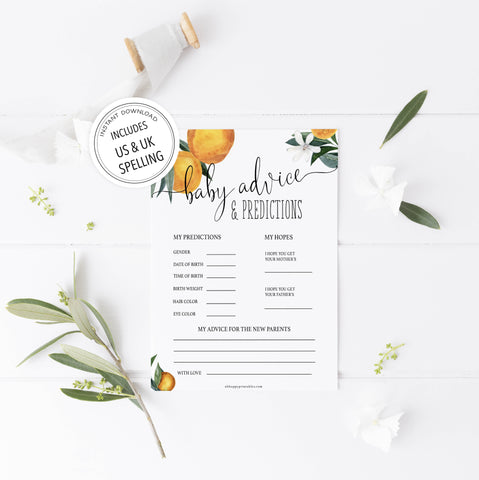 baby advice and predictions keepsake, Printable baby shower games, little cutie baby games, baby shower games, fun baby shower ideas, top baby shower ideas, little cutie baby shower, baby shower games, fun little cutie baby shower ideas, citrus baby shower games, citrus baby shower, orange baby shower