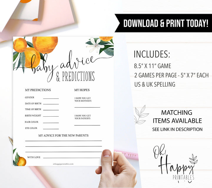 baby advice and predictions keepsake, Printable baby shower games, little cutie baby games, baby shower games, fun baby shower ideas, top baby shower ideas, little cutie baby shower, baby shower games, fun little cutie baby shower ideas, citrus baby shower games, citrus baby shower, orange baby shower