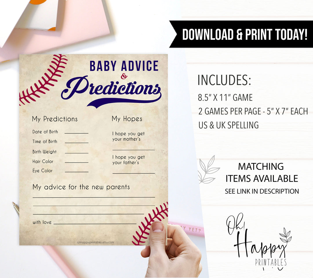 baby advice and predictions baseball theme baby shower games, baseball baby games, baseball baby shower themes