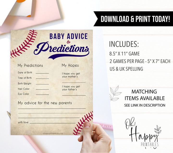 baby advice and predictions baseball theme baby shower games, baseball baby games, baseball baby shower themes