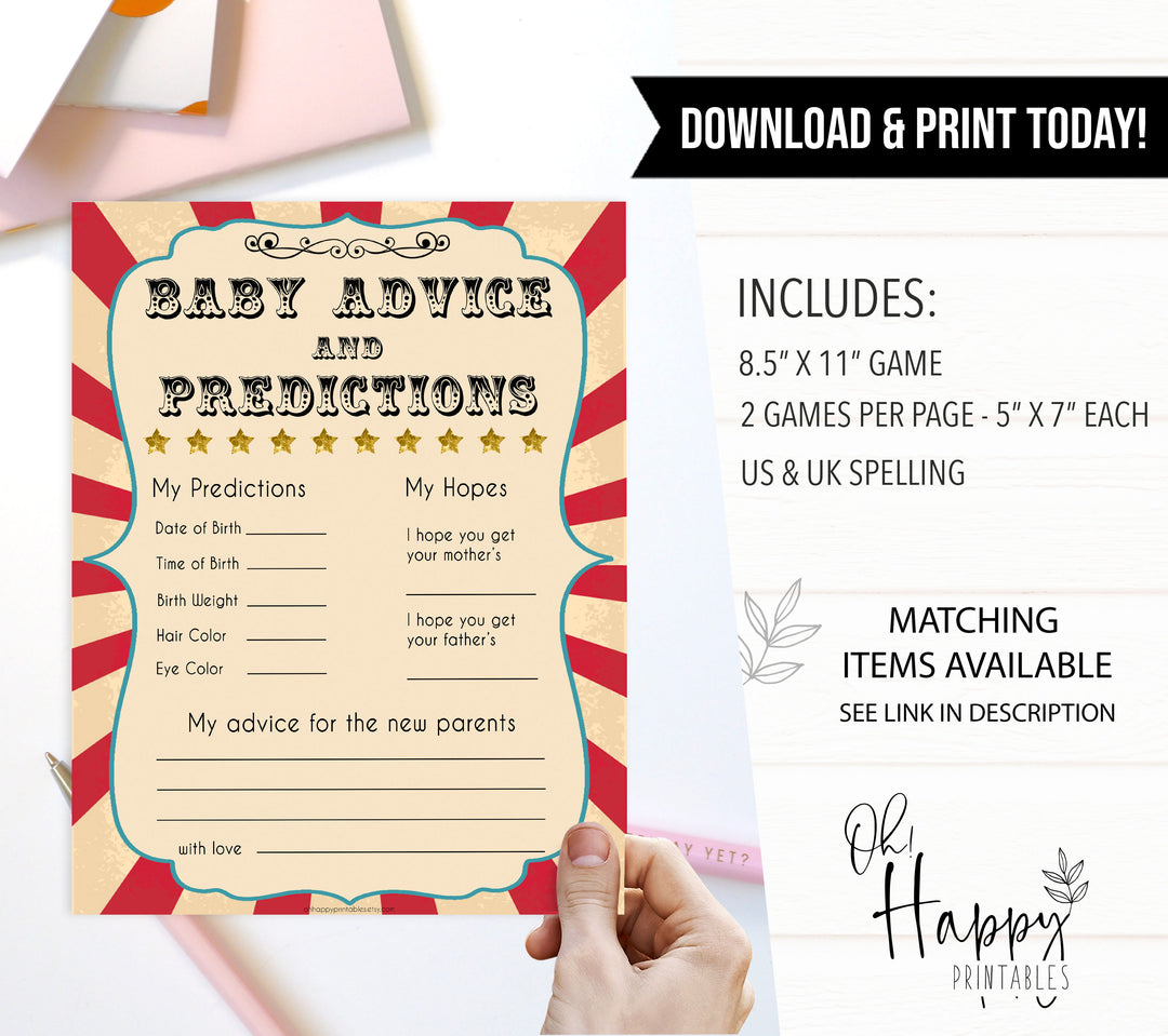baby advice and predictions circus theme baby shower games, Circus baby games, Circus baby shower themes