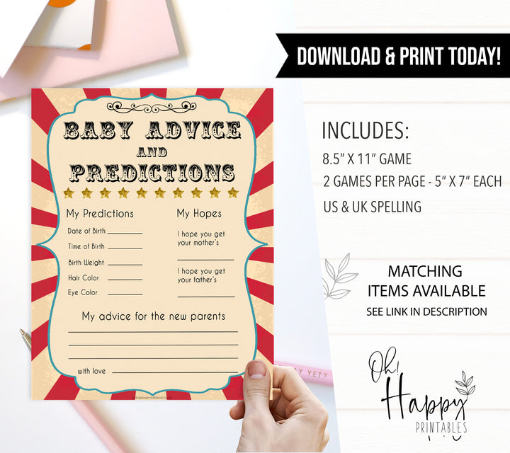 baby advice and predictions circus theme baby shower games, Circus baby games, Circus baby shower themes