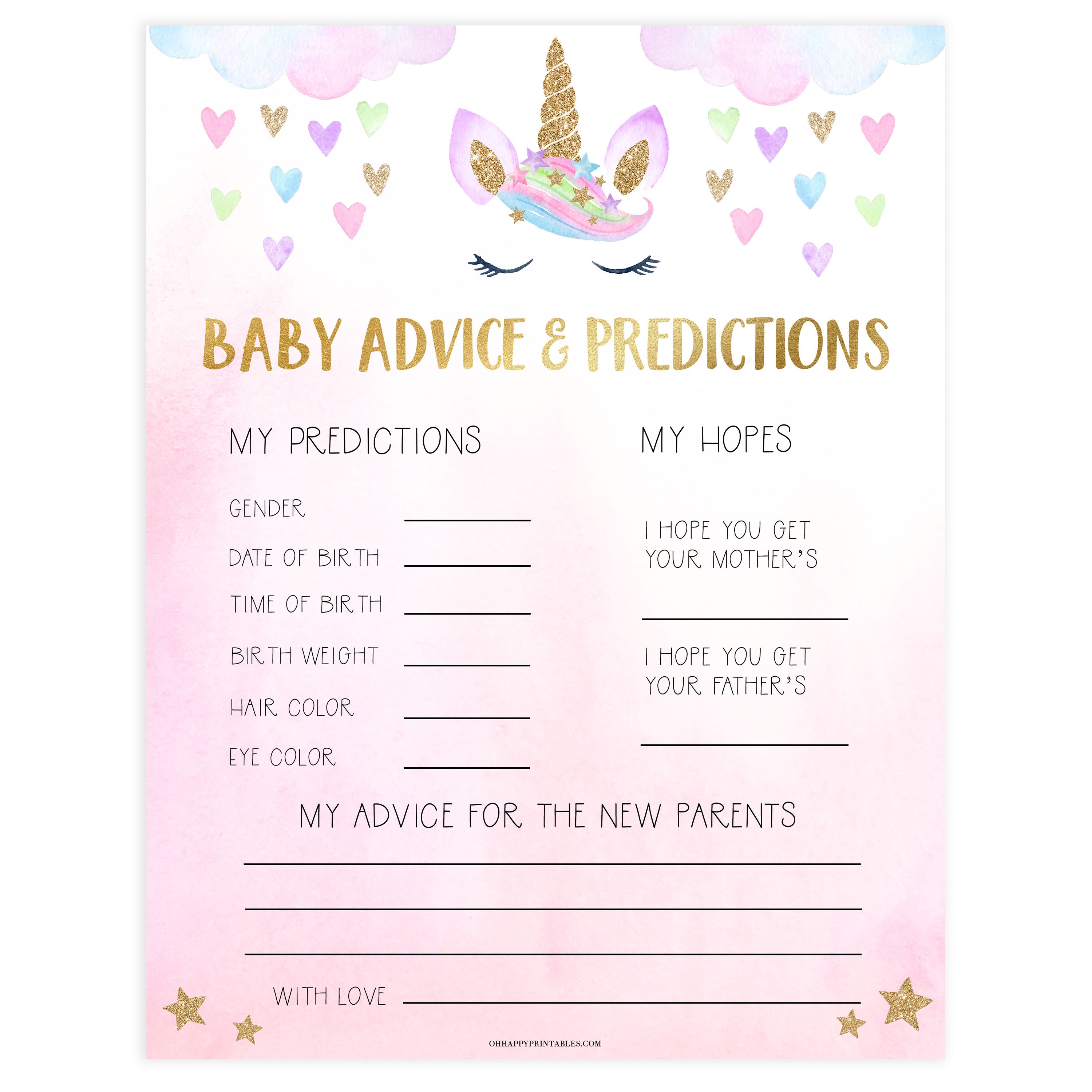 baby advice and predictions keepsake, Printable baby shower games, unicorn baby games, baby shower games, fun baby shower ideas, top baby shower ideas, unicorn baby shower, baby shower games, fun unicorn baby shower ideas