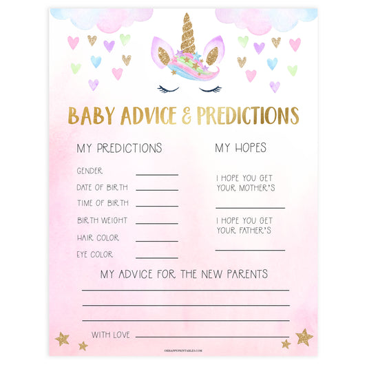 baby advice and predictions keepsake, Printable baby shower games, unicorn baby games, baby shower games, fun baby shower ideas, top baby shower ideas, unicorn baby shower, baby shower games, fun unicorn baby shower ideas