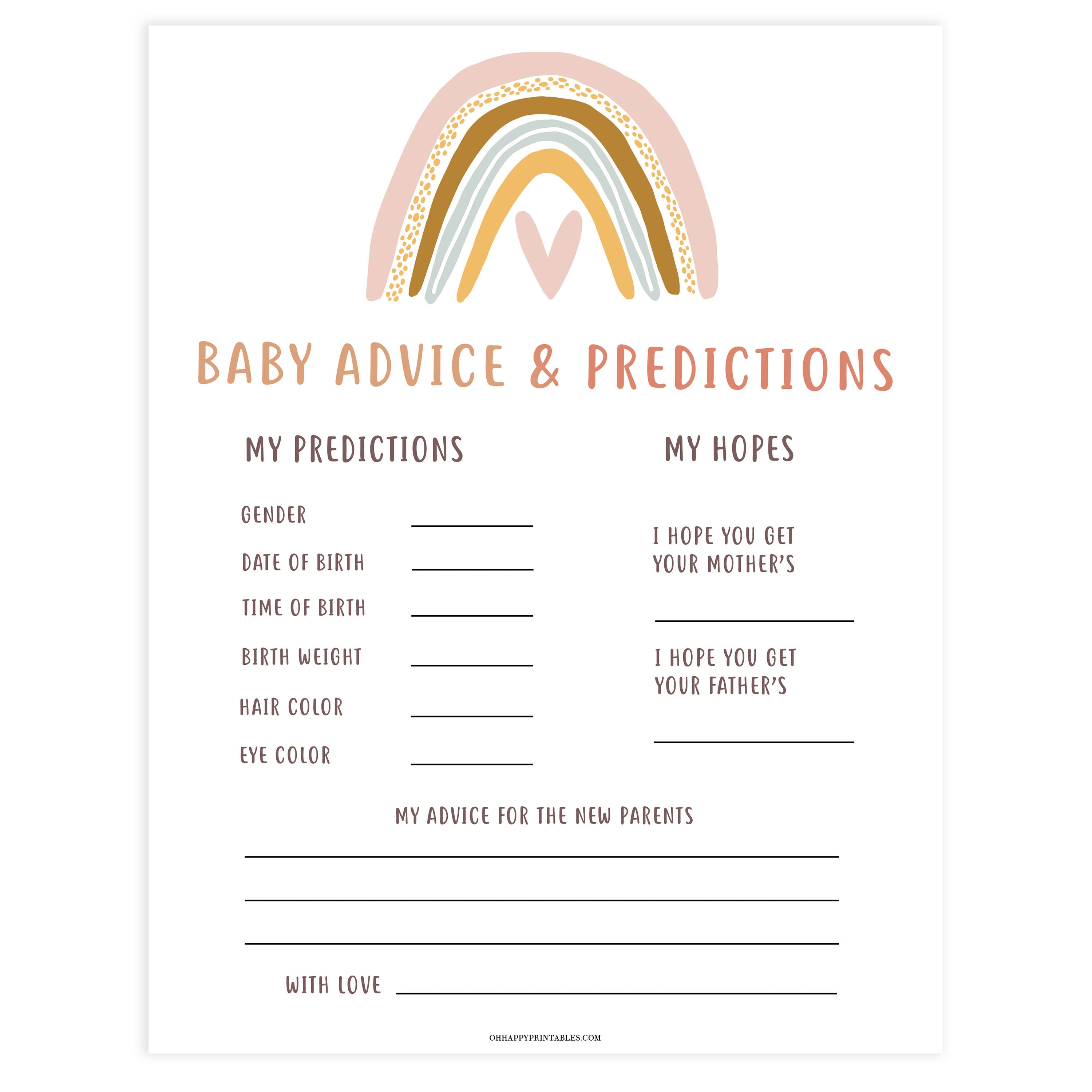baby advice and predictions baby game, Printable baby shower games, boho rainbow baby games, baby shower games, fun baby shower ideas, top baby shower ideas, boho rainbow baby shower, baby shower games, fun boho rainbow baby shower ideas