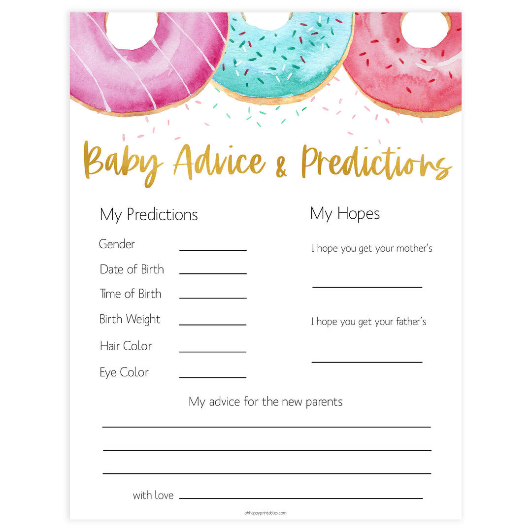 baby advice and predictions game, Printable baby shower games, donut baby games, baby shower games, fun baby shower ideas, top baby shower ideas, donut sprinkles baby shower, baby shower games, fun donut baby shower ideas