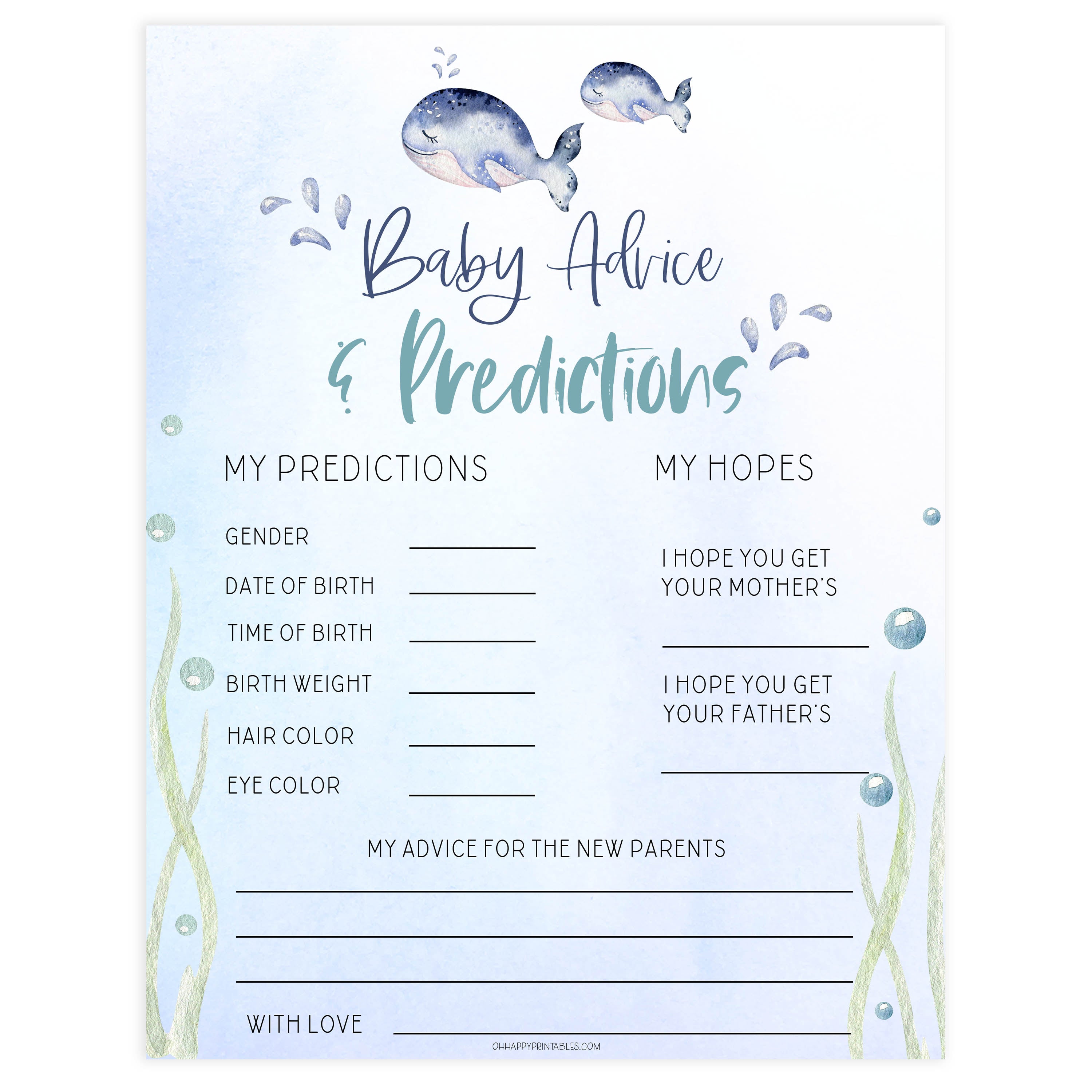 baby advice and predictions game, Printable baby shower games, whale baby games, baby shower games, fun baby shower ideas, top baby shower ideas, whale baby shower, baby shower games, fun whale baby shower ideas