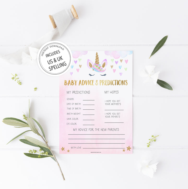 baby advice and predictions keepsake, Printable baby shower games, unicorn baby games, baby shower games, fun baby shower ideas, top baby shower ideas, unicorn baby shower, baby shower games, fun unicorn baby shower ideas