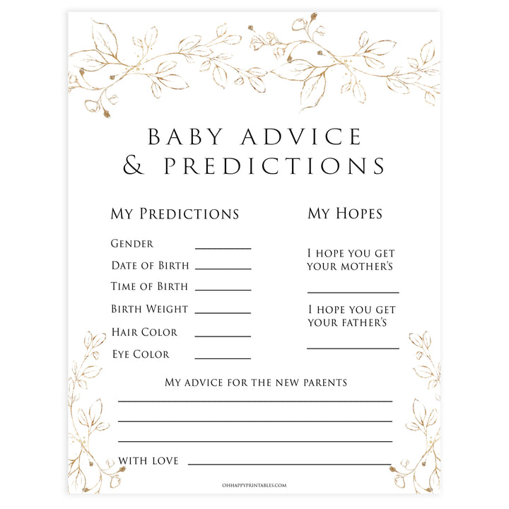 baby advice and predictions, Printable baby shower games, gold leaf baby games, baby shower games, fun baby shower ideas, top baby shower ideas, gold leaf baby shower, baby shower games, fun gold leaf baby shower ideas