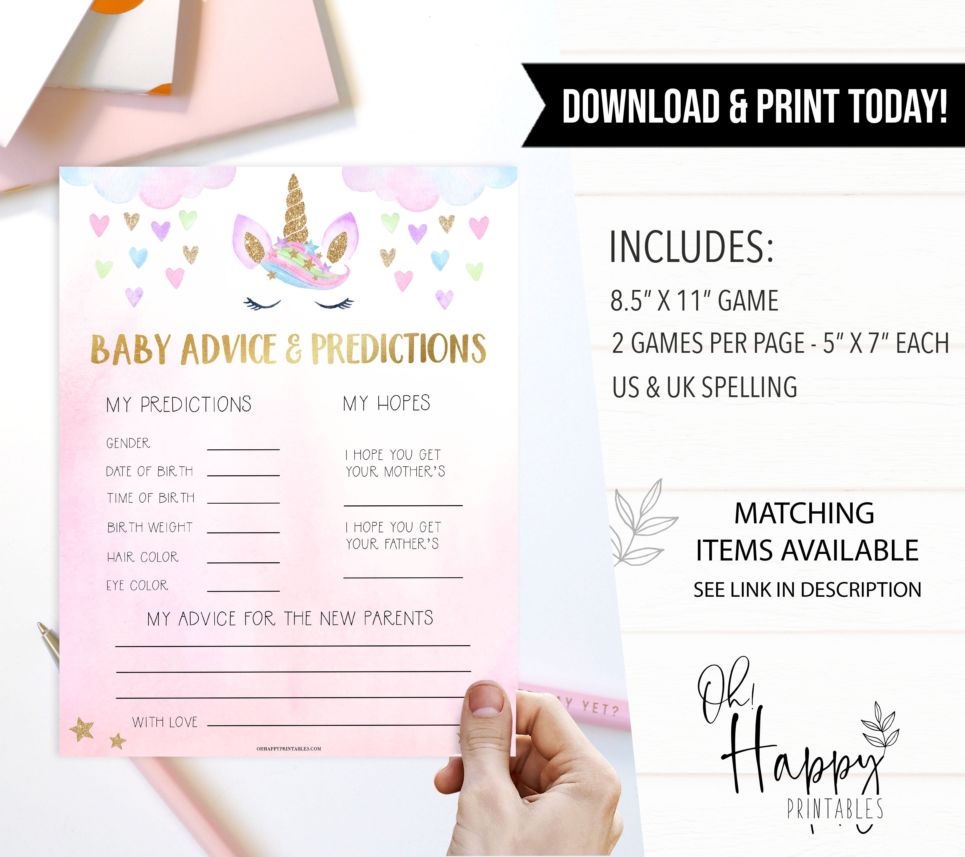 baby advice and predictions keepsake, Printable baby shower games, unicorn baby games, baby shower games, fun baby shower ideas, top baby shower ideas, unicorn baby shower, baby shower games, fun unicorn baby shower ideas