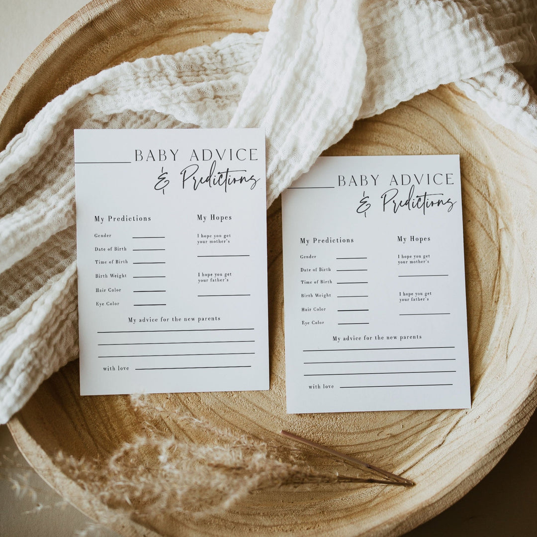 baby advice and predictions baby shower game, printable baby shower games, editable baby shower games, modern baby shower games, minimalist baby shower