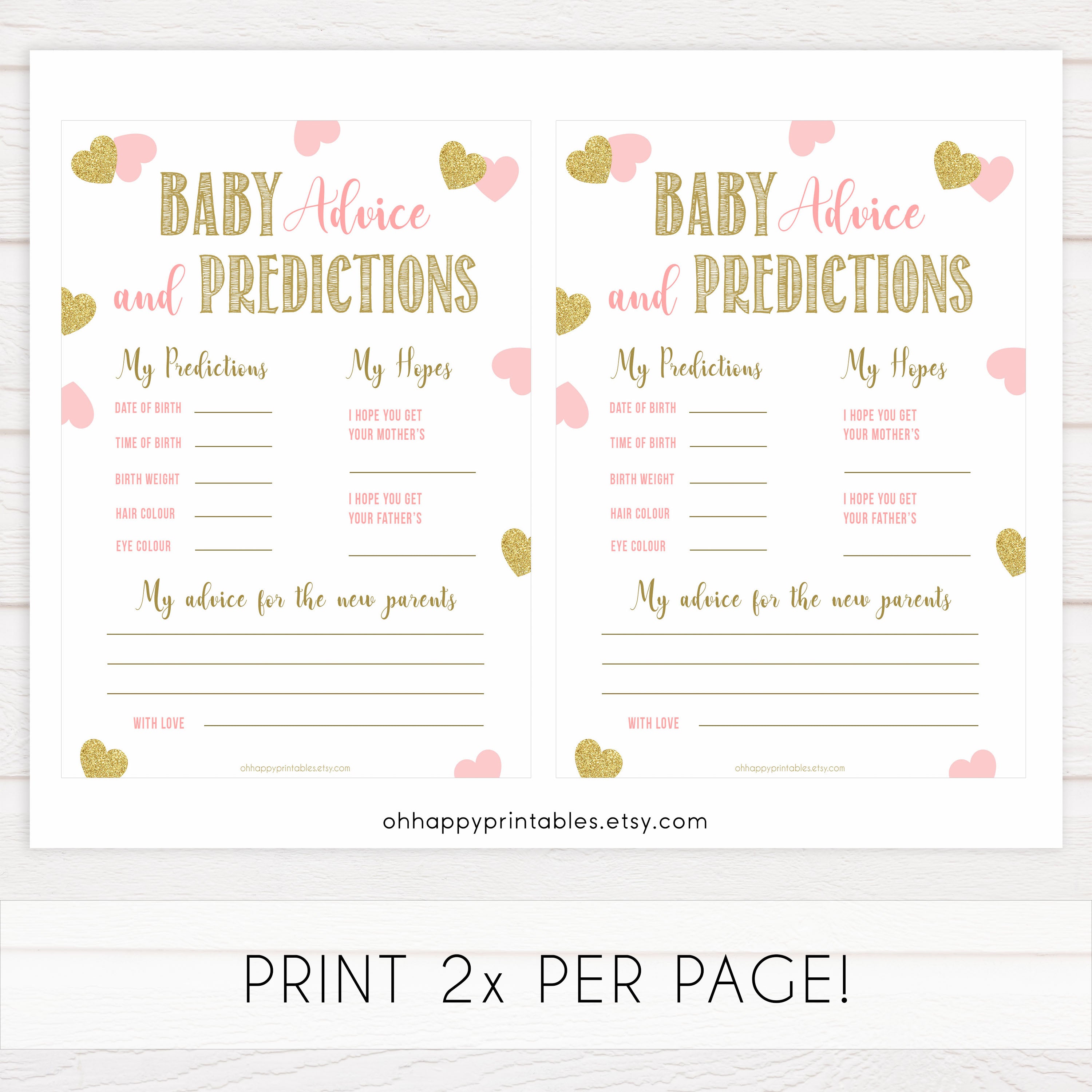 baby advice and predictions keepsake, baby advice, Printable baby shower games, large pink hearts fun baby games, baby shower games, fun baby shower ideas, top baby shower ideas, gold pink hearts shower baby shower, pink hearts baby shower ideas
