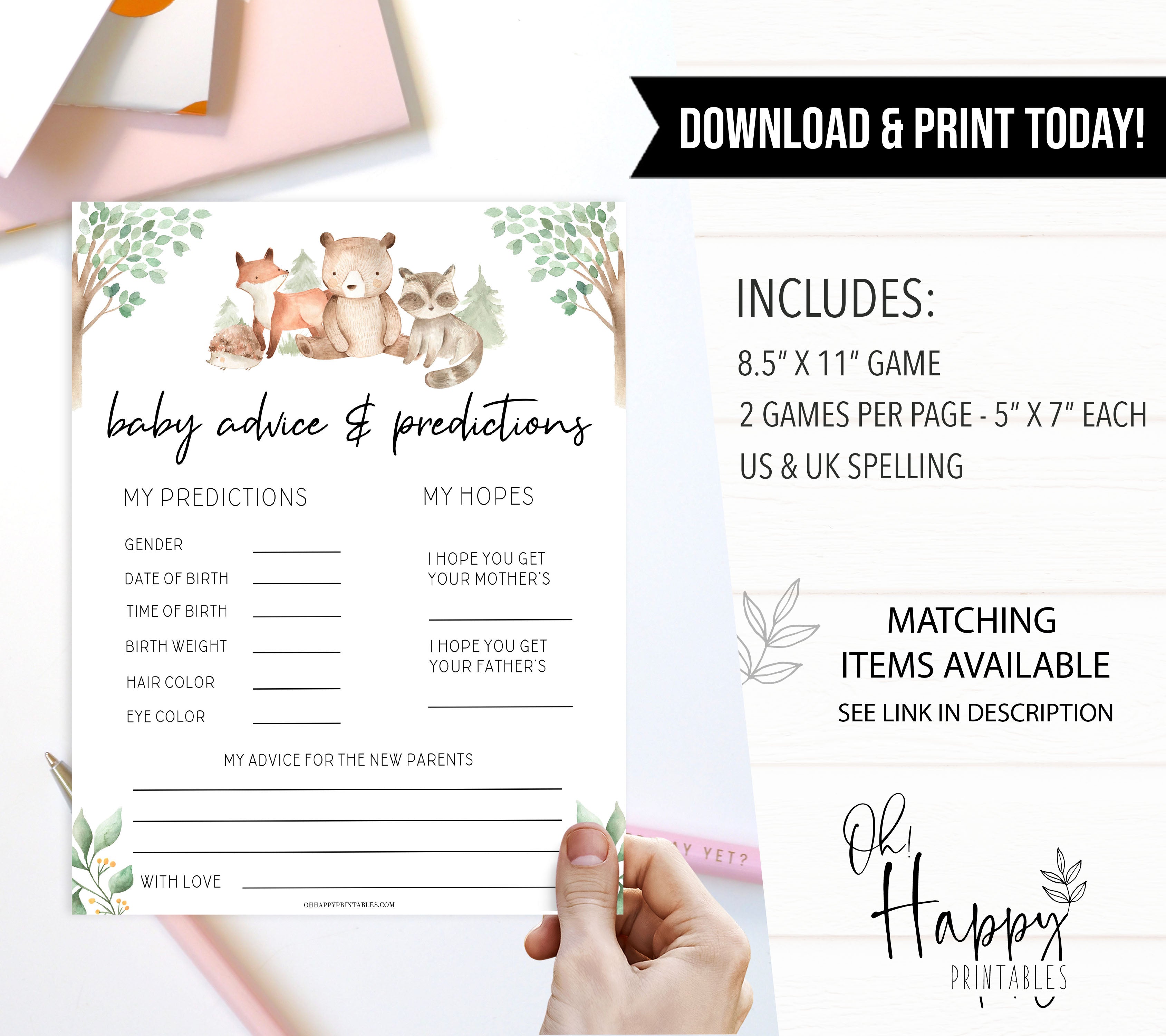 baby advice and predictions game, Printable baby shower games, woodland animals baby games, baby shower games, fun baby shower ideas, top baby shower ideas, woodland baby shower, baby shower games, fun woodland animals baby shower ideas