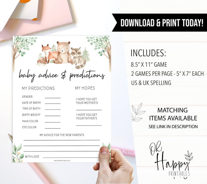 baby advice and predictions game, Printable baby shower games, woodland animals baby games, baby shower games, fun baby shower ideas, top baby shower ideas, woodland baby shower, baby shower games, fun woodland animals baby shower ideas