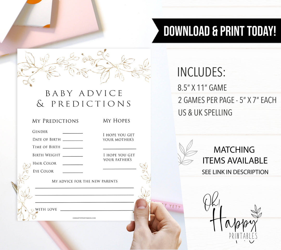 baby advice and predictions, Printable baby shower games, gold leaf baby games, baby shower games, fun baby shower ideas, top baby shower ideas, gold leaf baby shower, baby shower games, fun gold leaf baby shower ideas