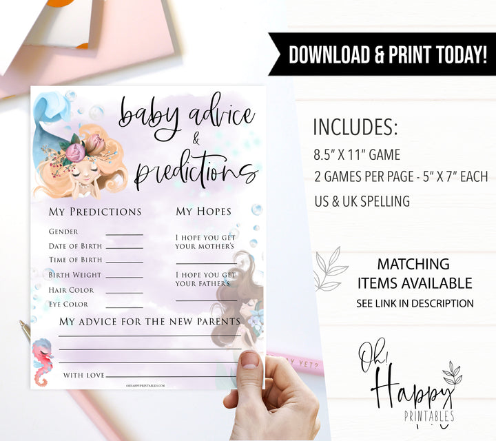 baby advice and predictions keepsake, Printable baby shower games, little mermaid baby games, baby shower games, fun baby shower ideas, top baby shower ideas, little mermaid baby shower, baby shower games, pink hearts baby shower ideas