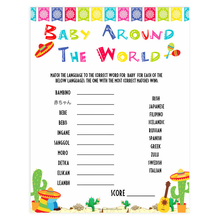 baby around the world game, Printable baby shower games, Mexican fiesta fun baby games, baby shower games, fun baby shower ideas, top baby shower ideas, fiesta shower baby shower, fiesta baby shower ideas