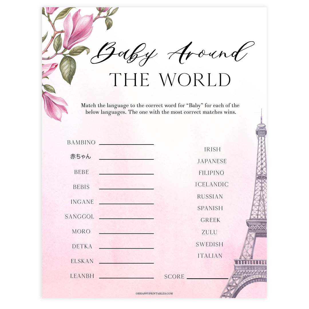 baby around the world game, Parisian baby shower games, printable baby shower games, Paris baby shower games, fun baby shower games