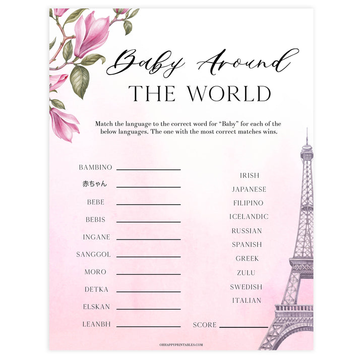 baby around the world game, Parisian baby shower games, printable baby shower games, Paris baby shower games, fun baby shower games