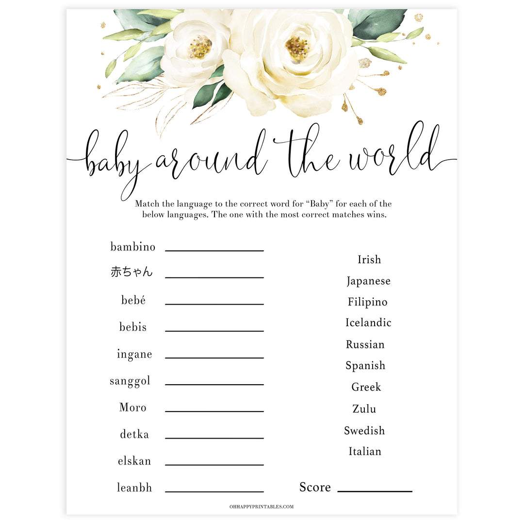 baby around the world game, Printable baby shower games, shite floral baby games, baby shower games, fun baby shower ideas, top baby shower ideas, floral baby shower, baby shower games, fun floral baby shower ideas