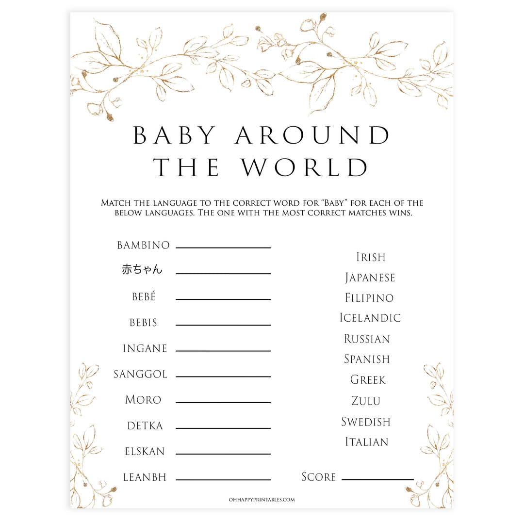 baby around the world game, Printable baby shower games, gold leaf baby games, baby shower games, fun baby shower ideas, top baby shower ideas, gold leaf baby shower, baby shower games, fun gold leaf baby shower ideas