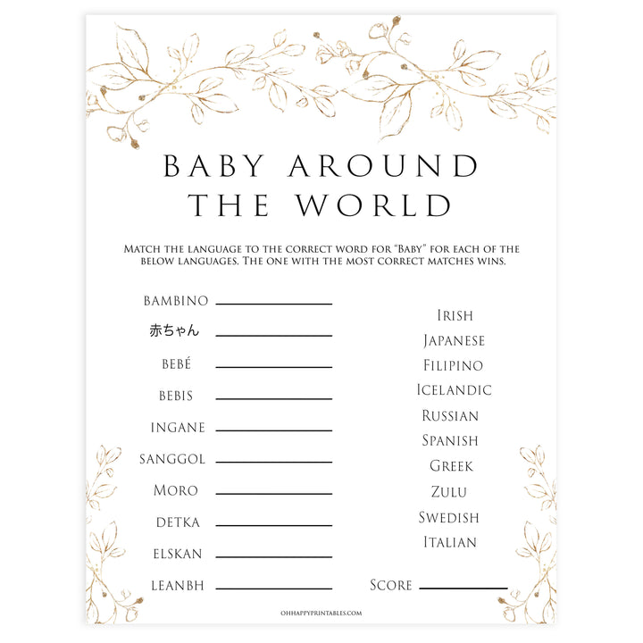 baby around the world game, Printable baby shower games, gold leaf baby games, baby shower games, fun baby shower ideas, top baby shower ideas, gold leaf baby shower, baby shower games, fun gold leaf baby shower ideas