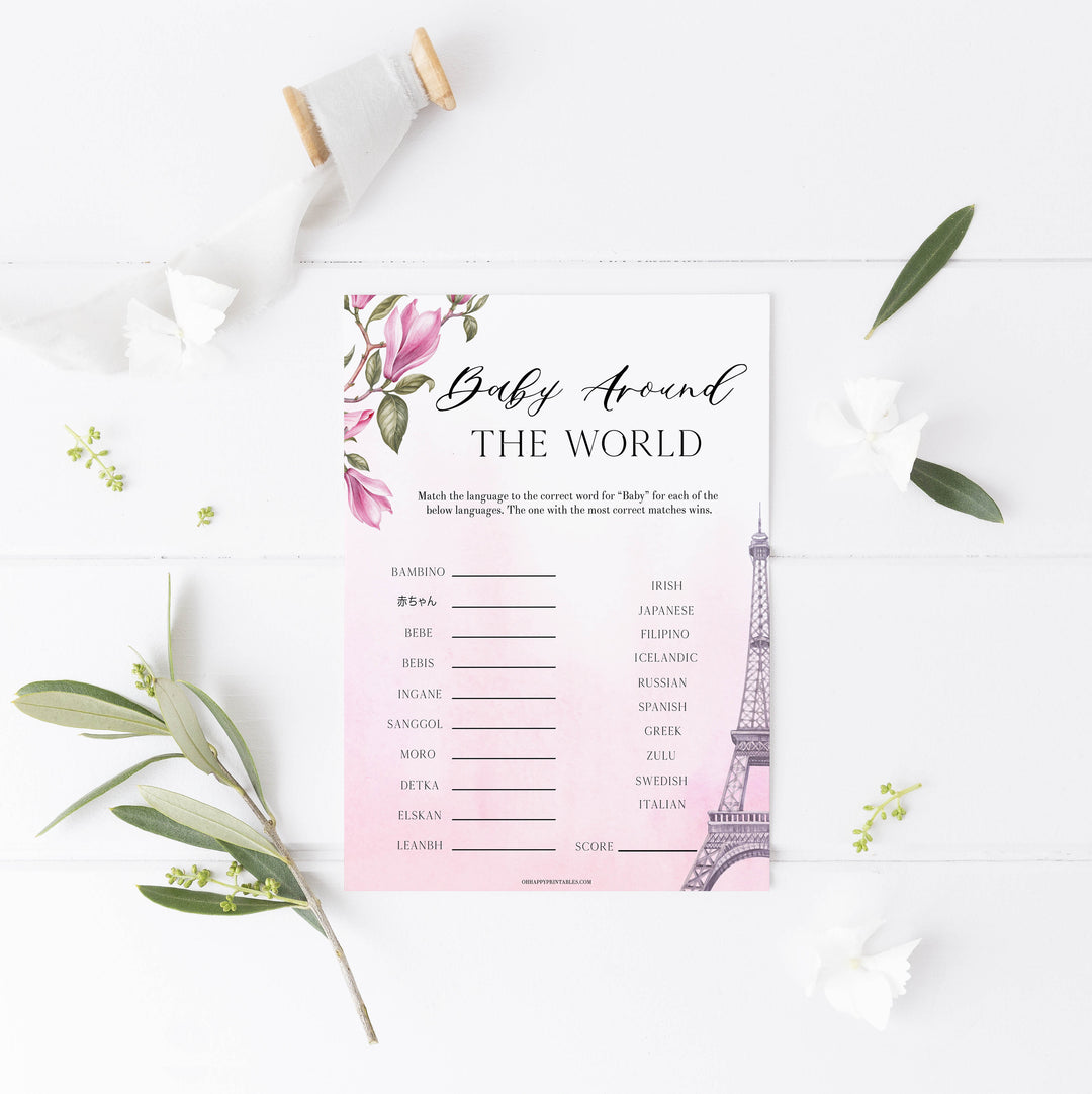 baby around the world game, Parisian baby shower games, printable baby shower games, Paris baby shower games, fun baby shower games