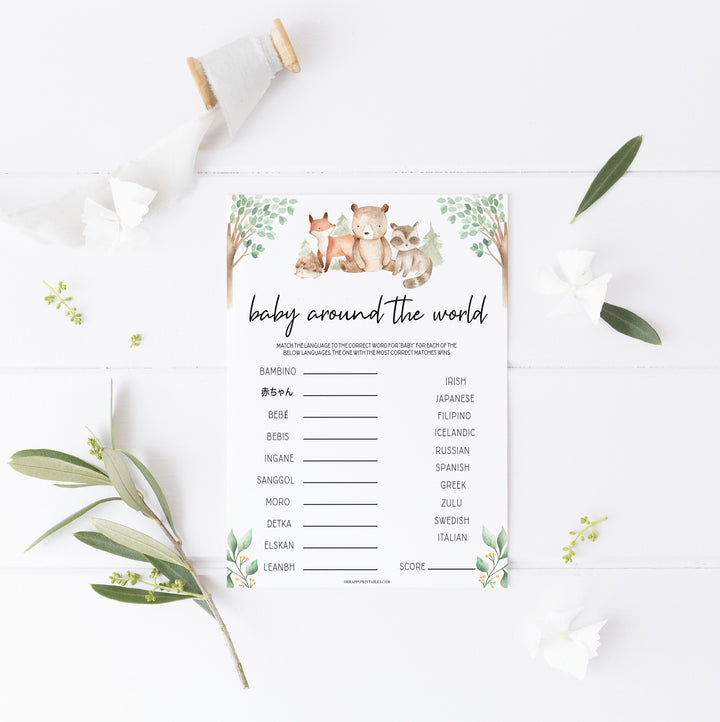 baby around the world game, Printable baby shower games, woodland animals baby games, baby shower games, fun baby shower ideas, top baby shower ideas, woodland baby shower, baby shower games, fun woodland animals baby shower ideas