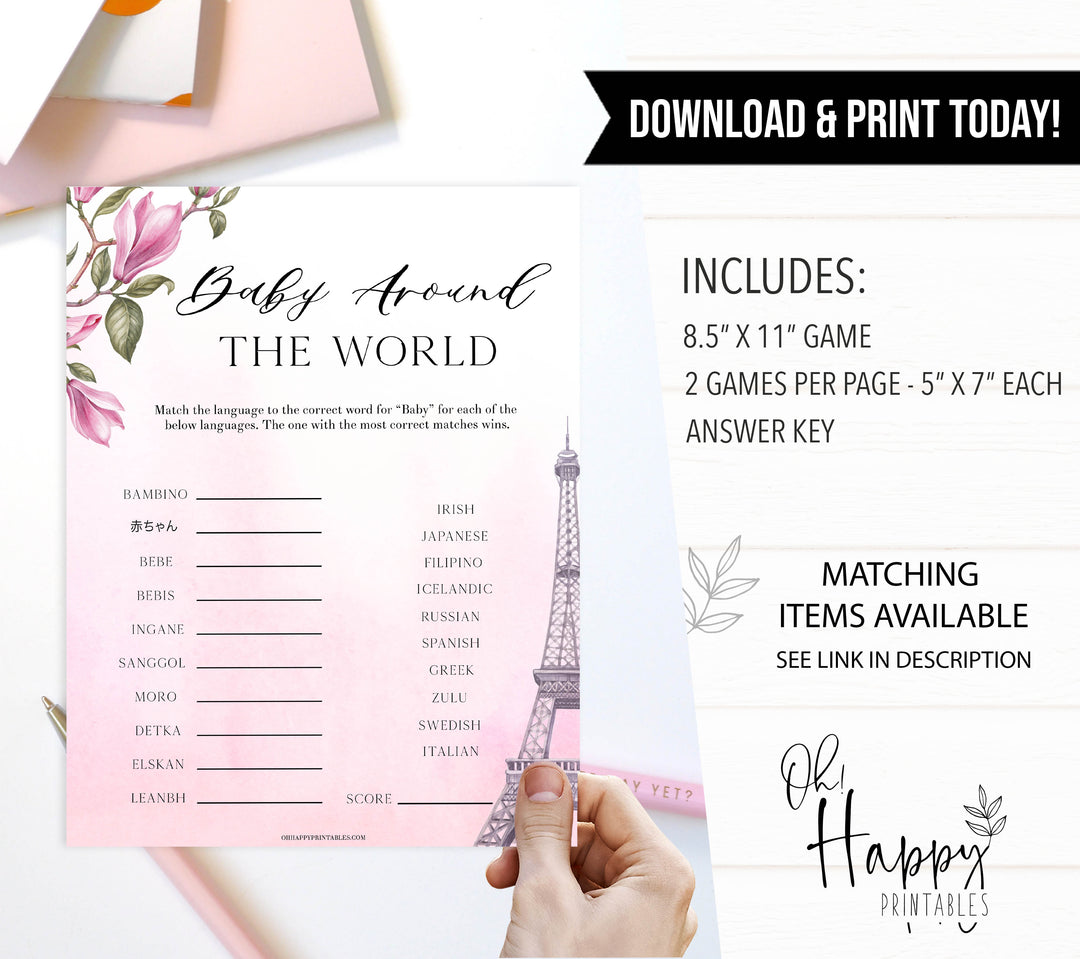 baby around the world game, Parisian baby shower games, printable baby shower games, Paris baby shower games, fun baby shower games