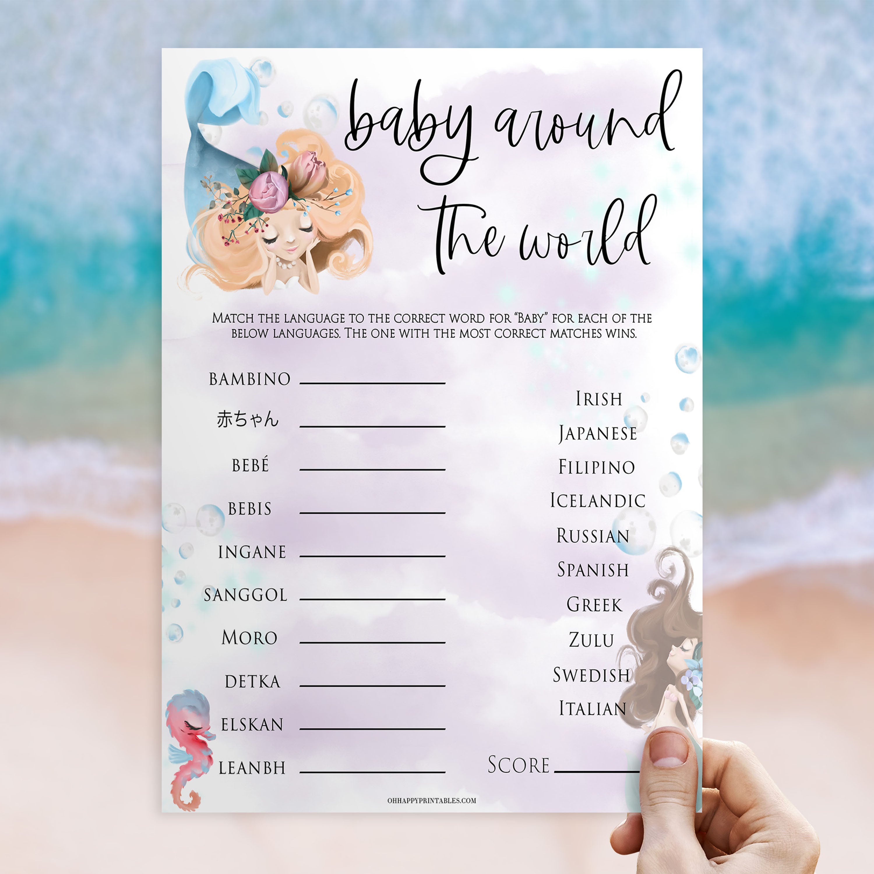 Baby around the word game, Printable baby shower games, little mermaid baby games, baby shower games, fun baby shower ideas, top baby shower ideas, little mermaid baby shower, baby shower games, pink hearts baby shower ideas