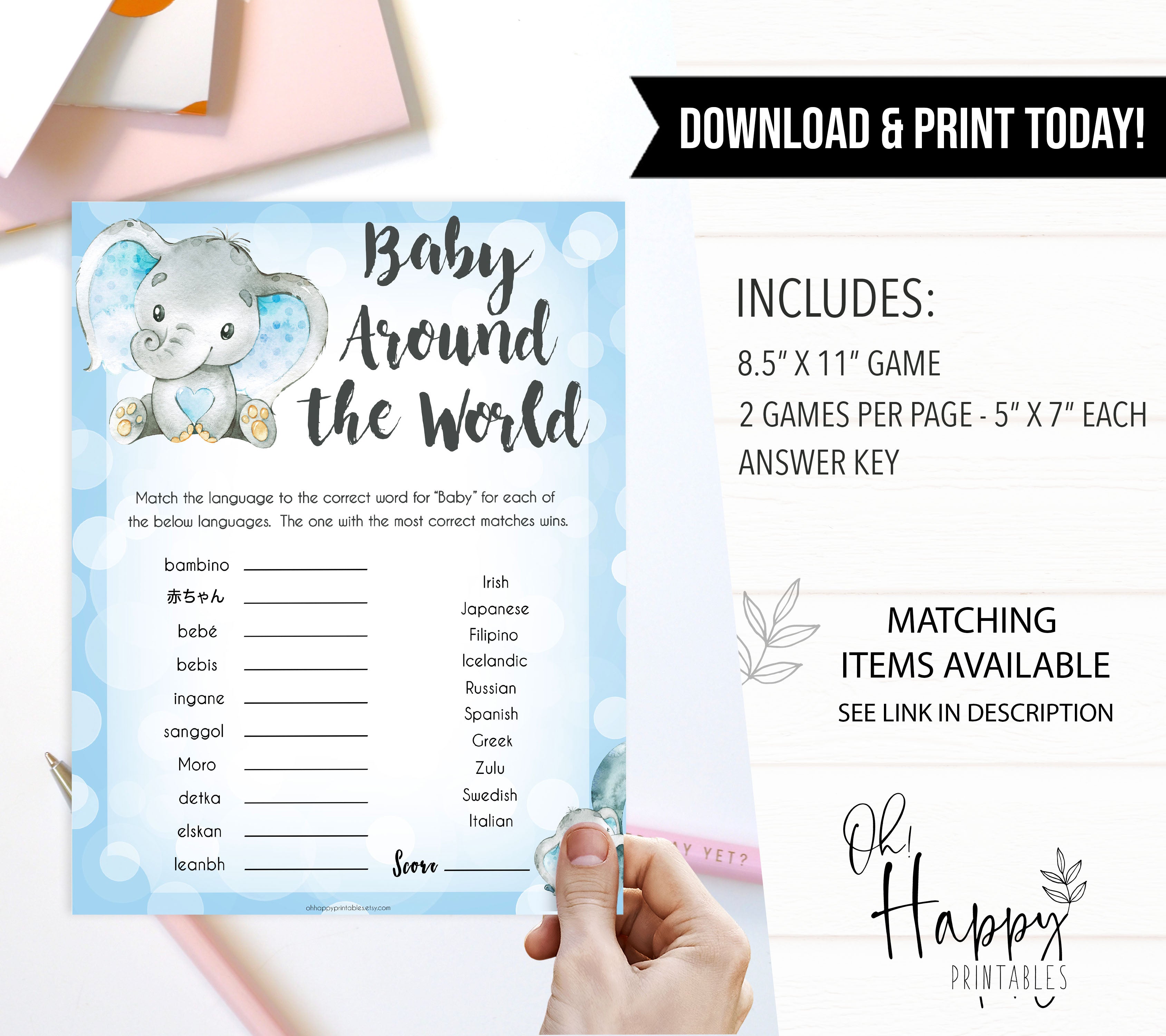 Blue elephant baby games, baby around the world, elephant baby games, printable baby games, top baby games, best baby shower games, baby shower ideas, fun baby games, elephant baby shower
