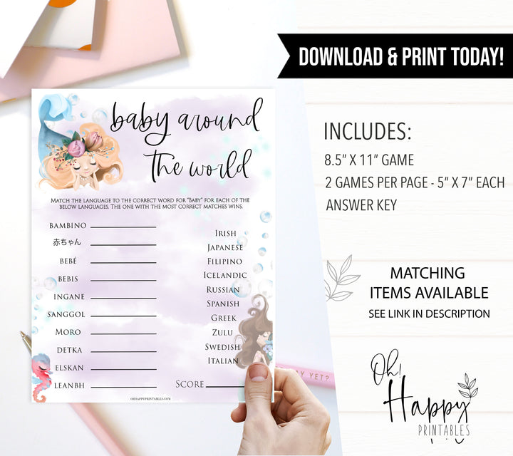 Baby around the word game, Printable baby shower games, little mermaid baby games, baby shower games, fun baby shower ideas, top baby shower ideas, little mermaid baby shower, baby shower games, pink hearts baby shower ideas