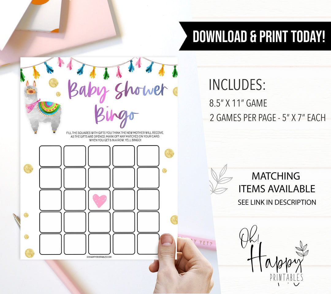 baby shower bingo game, Printable baby shower games, llama fiesta fun baby games, baby shower games, fun baby shower ideas, top baby shower ideas, Llama fiesta shower baby shower, fiesta baby shower ideas