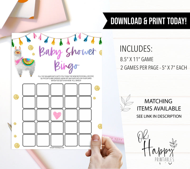 baby shower bingo game, Printable baby shower games, llama fiesta fun baby games, baby shower games, fun baby shower ideas, top baby shower ideas, Llama fiesta shower baby shower, fiesta baby shower ideas