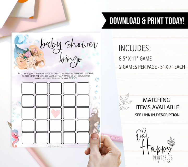 baby shower bingo game, Printable baby shower games, little mermaid baby games, baby shower games, fun baby shower ideas, top baby shower ideas, little mermaid baby shower, baby shower games, pink hearts baby shower ideas