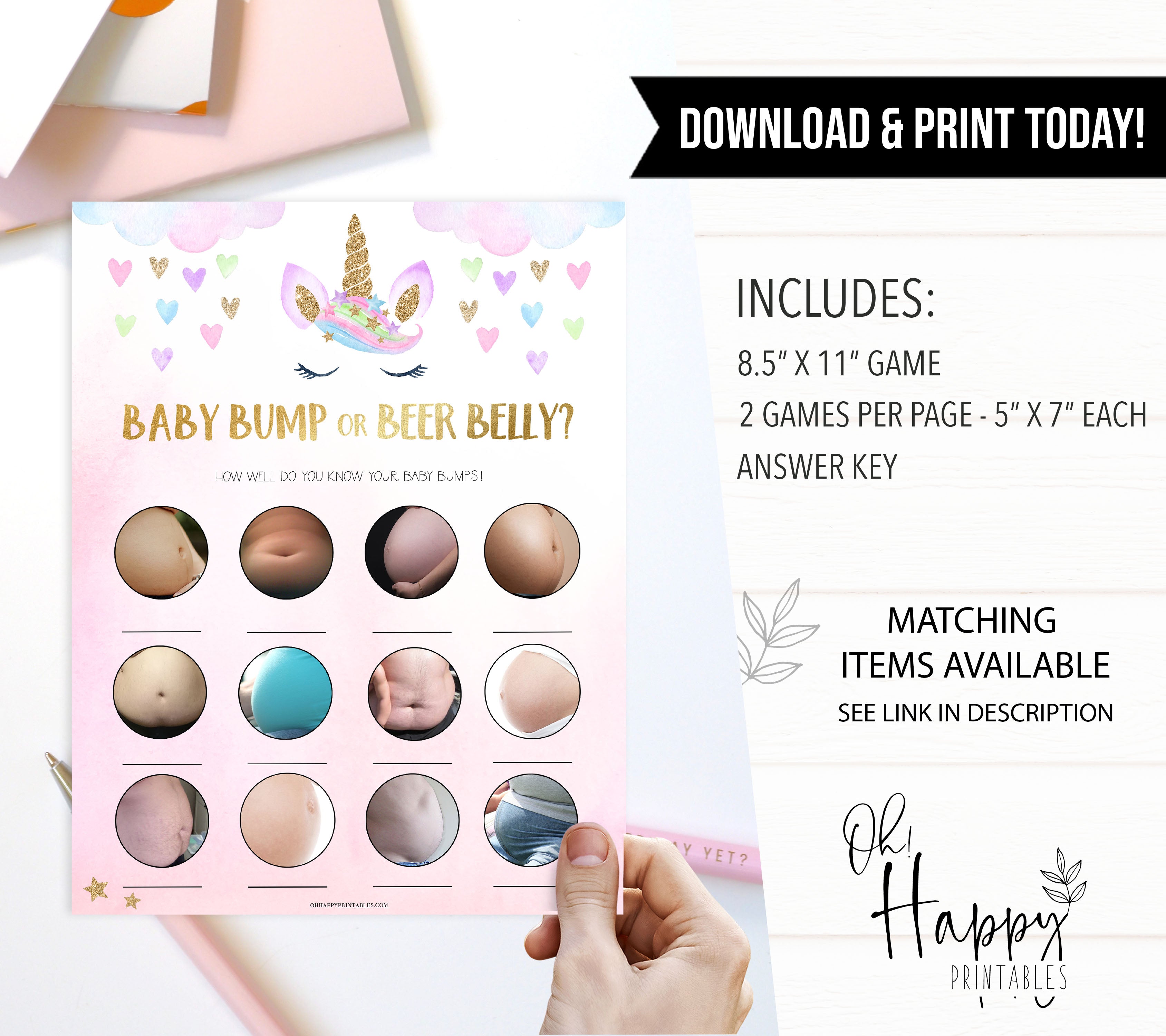 baby bump or beer belly game, Printable baby shower games, unicorn baby games, baby shower games, fun baby shower ideas, top baby shower ideas, unicorn baby shower, baby shower games, fun unicorn baby shower ideas