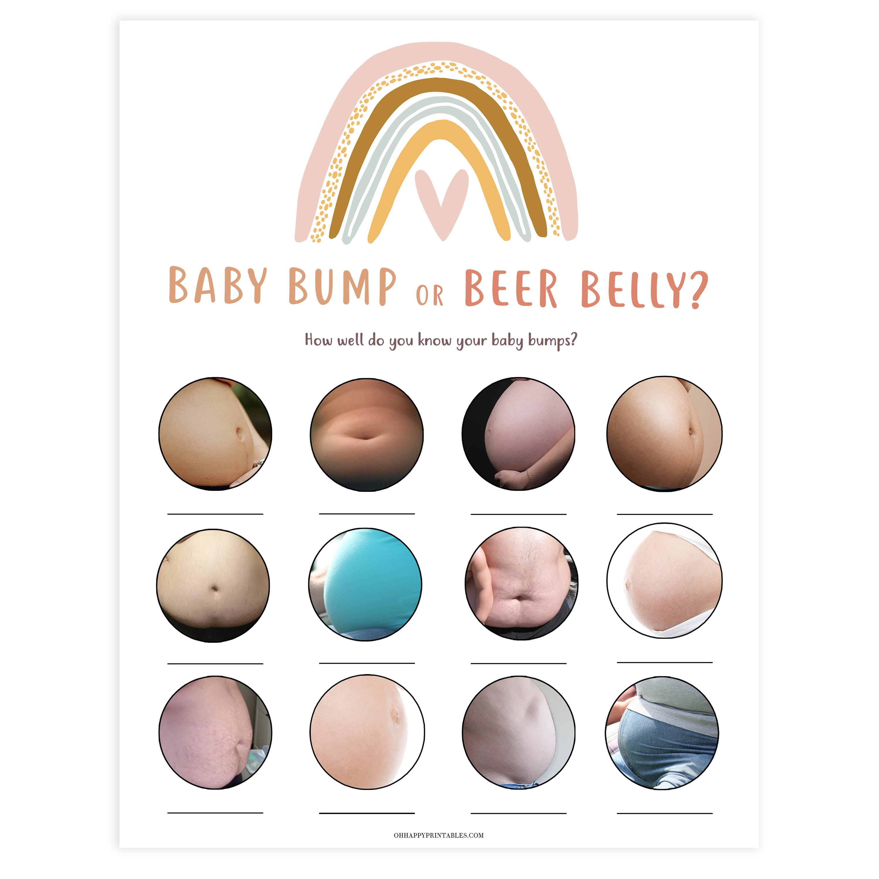 baby bump or beer belly baby game, Printable baby shower games, boho rainbow baby games, baby shower games, fun baby shower ideas, top baby shower ideas, boho rainbow baby shower, baby shower games, fun boho rainbow baby shower ideas