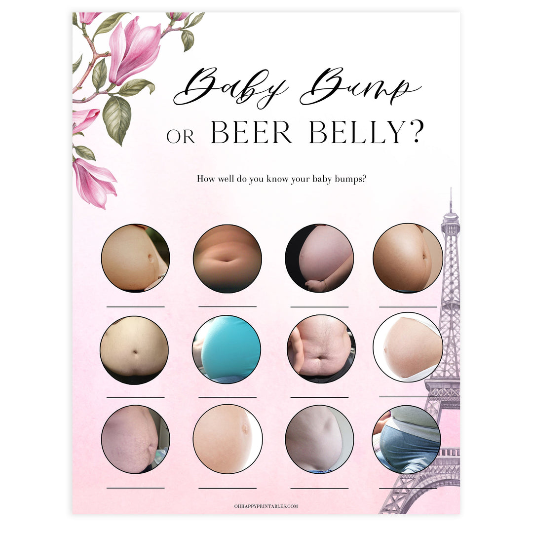 baby bump or beer belly game, Parisian baby shower games, printable baby shower games, Paris baby shower games, fun baby shower games