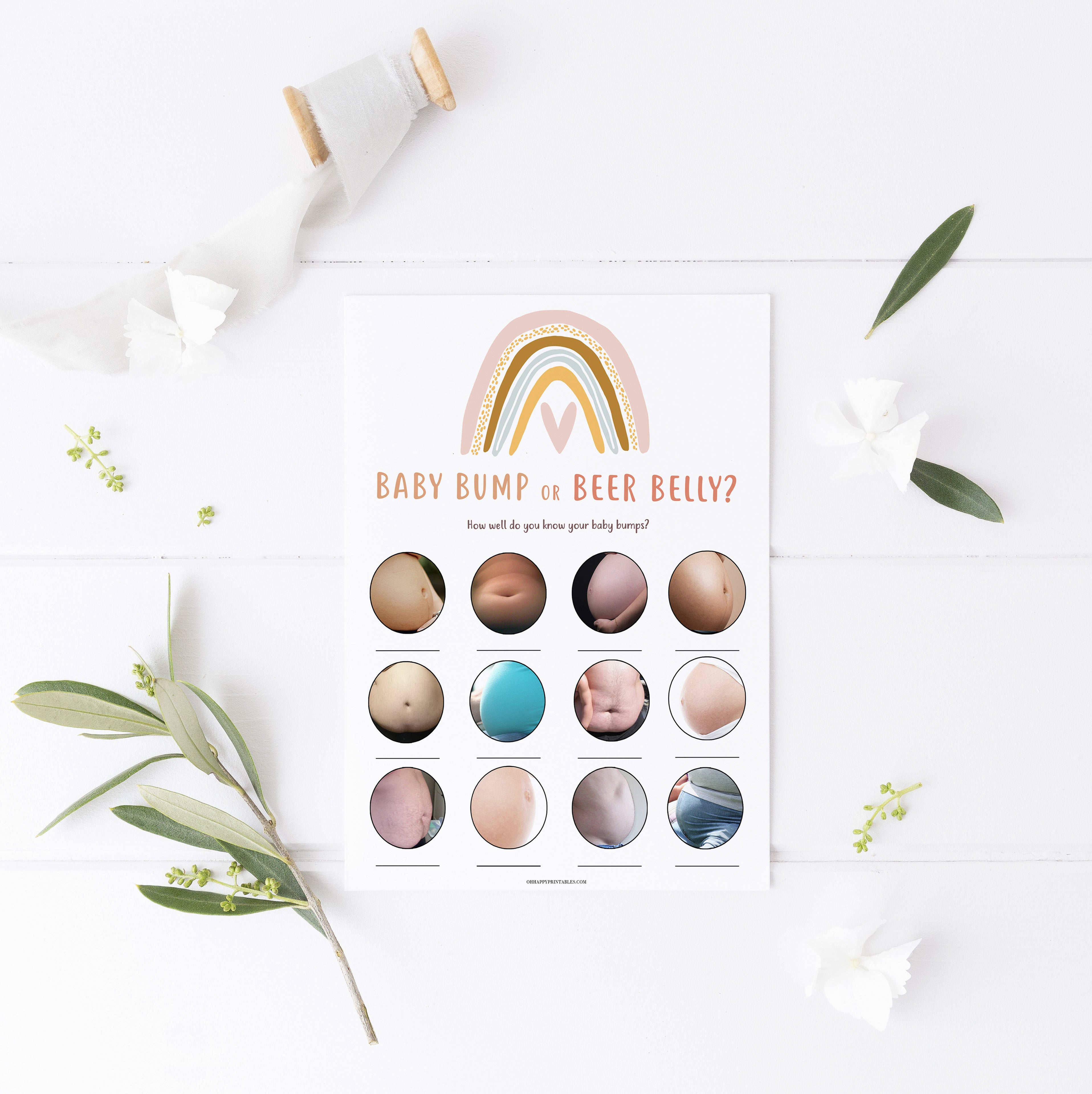 baby bump or beer belly baby game, Printable baby shower games, boho rainbow baby games, baby shower games, fun baby shower ideas, top baby shower ideas, boho rainbow baby shower, baby shower games, fun boho rainbow baby shower ideas