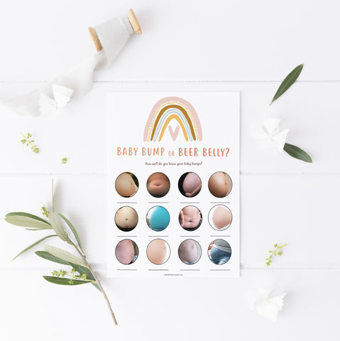 baby bump or beer belly baby game, Printable baby shower games, boho rainbow baby games, baby shower games, fun baby shower ideas, top baby shower ideas, boho rainbow baby shower, baby shower games, fun boho rainbow baby shower ideas