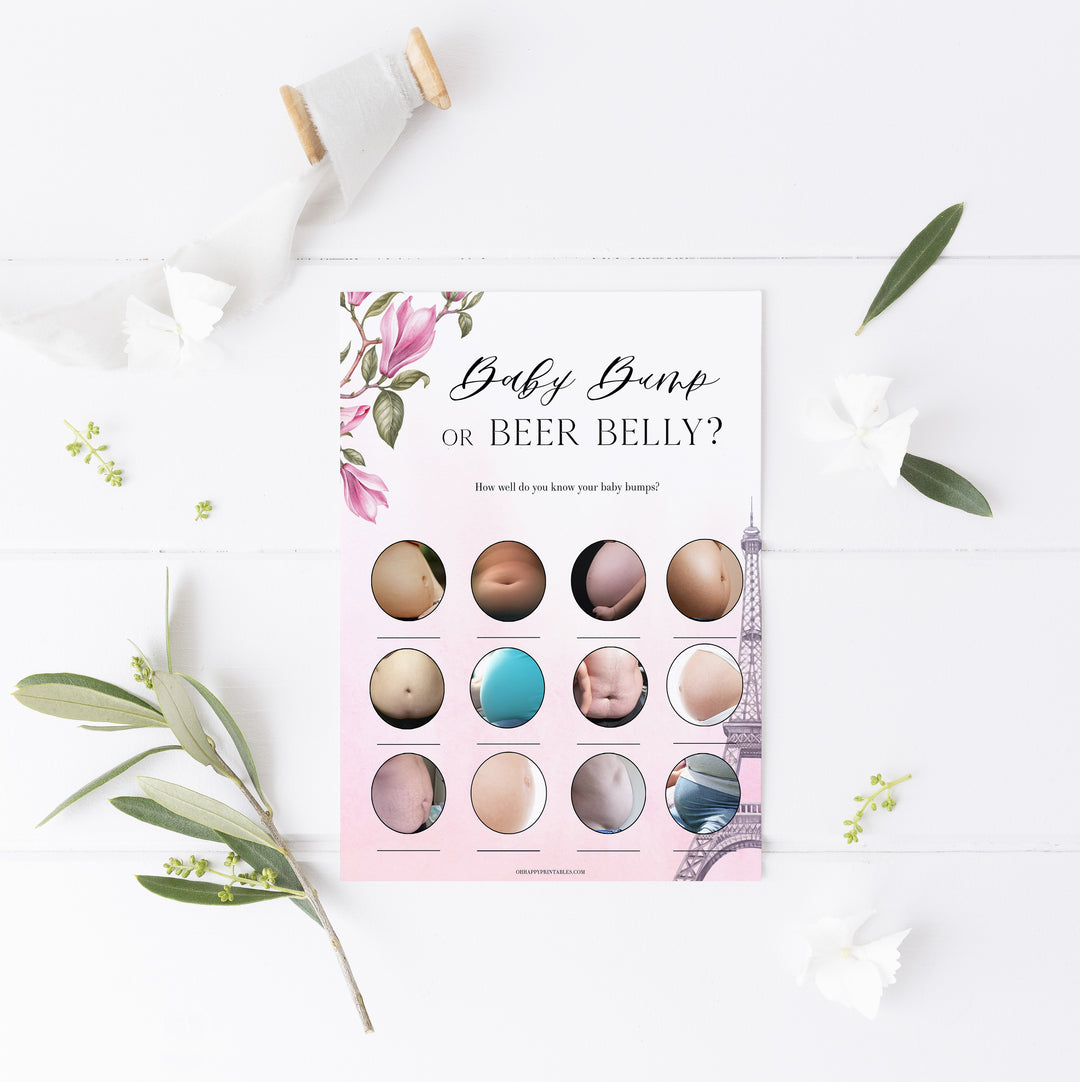 baby bump or beer belly game, Parisian baby shower games, printable baby shower games, Paris baby shower games, fun baby shower games